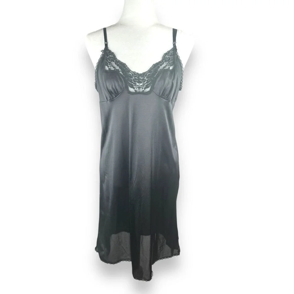 Vintage 80s Antron Lace Lingerie Slip Dress Babydoll Womens Medium USA Made